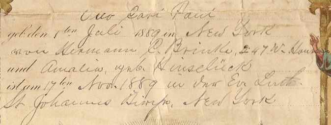 Otto Brink Birth cert writing close up